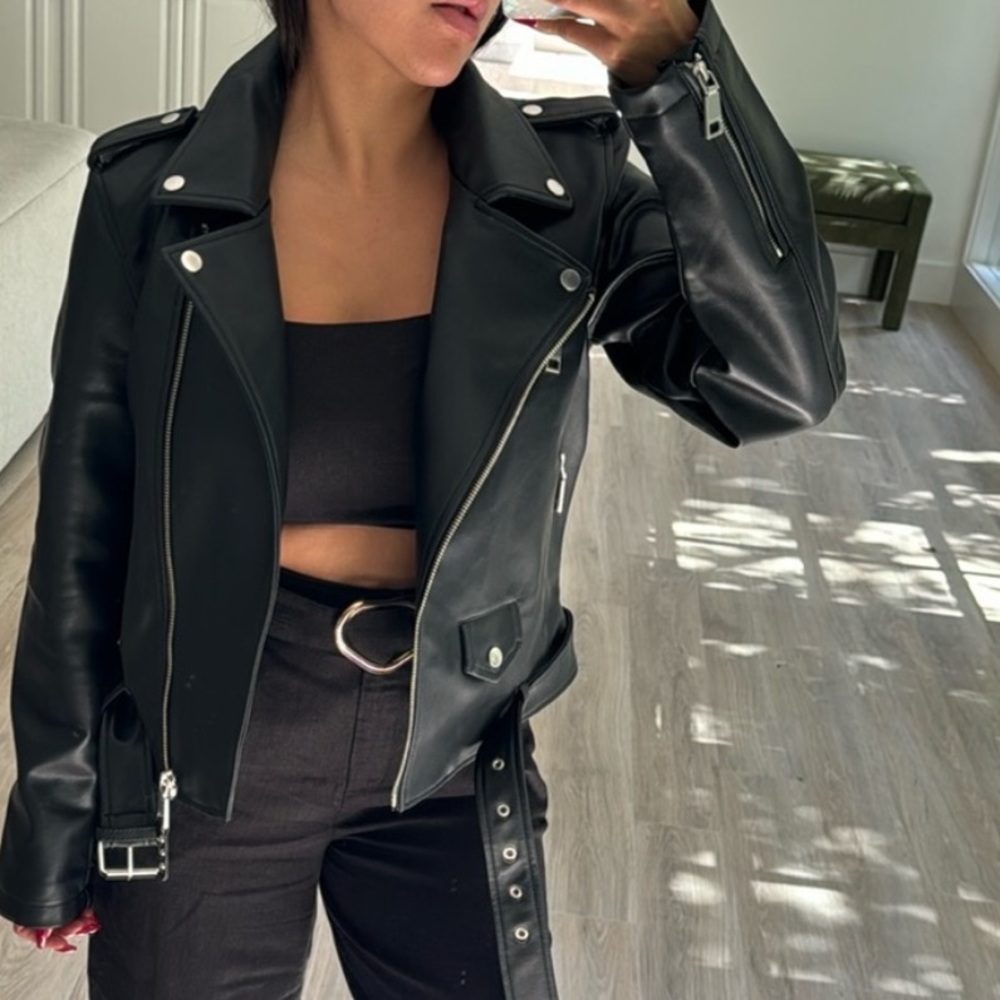 Rebecca Minkoff Black Faux Leather Moto Jacket Size M NWT